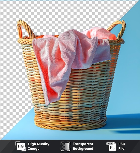 Transparent background psd laundry basket on pink wall casting white shadow