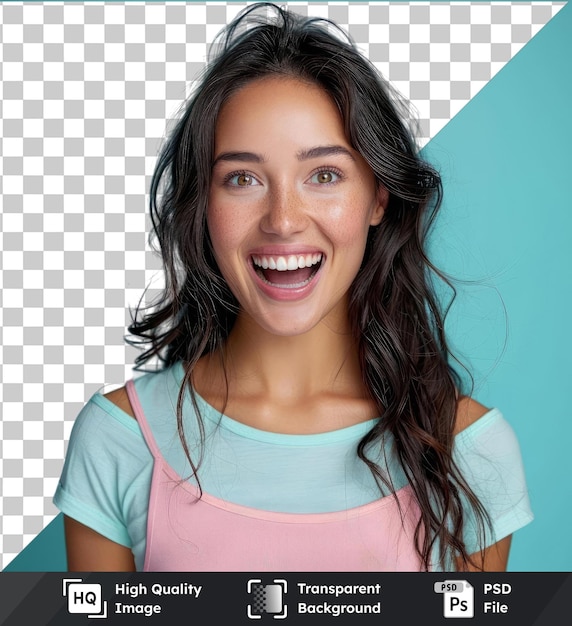 transparent background psd portrait of an excited attractive brunette woman isolated vertical image