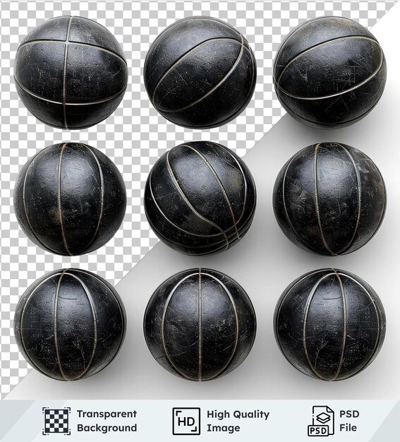 PSD transparent background psd set of black basketball isolated on transparent background