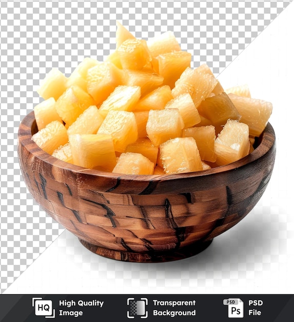 Transparent background psd set of chopped melon pulp in a wooden bowl