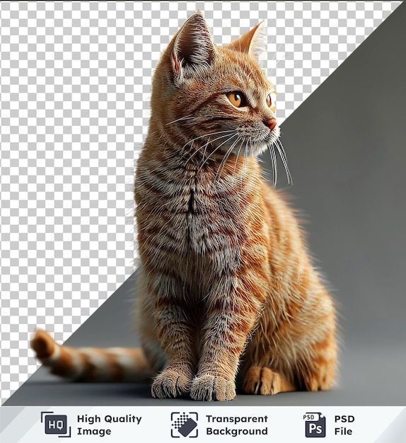 Transparent background PSD set of orange tabby cats with distinct features striped tails pointy