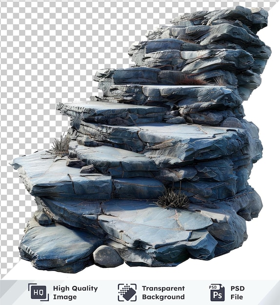 PSD transparent background psd stone staircase formation isolated on a transparent background