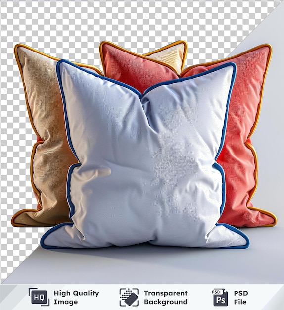 PSD transparent background psd three pillows blue white and whiteblue arranged left to right