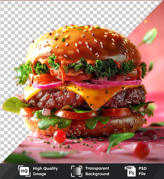 transparent background psd traditional hamburger with bread and vegetables on a pink table