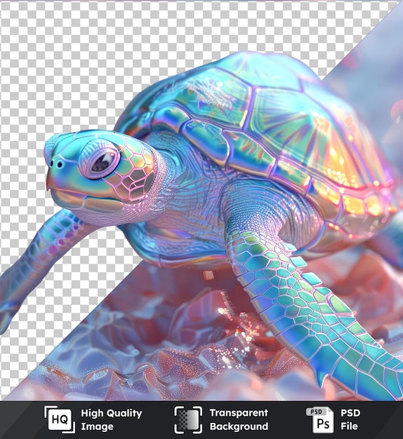 transparent background psd turtle on a blue table