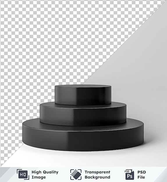 Transparent background psd vector 3d black podium with round black base and white wall