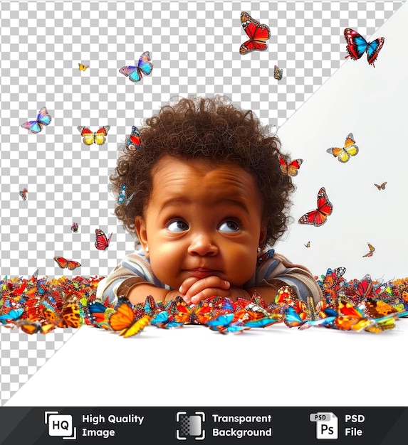 Transparent background psd vector baby with colorful butterflies