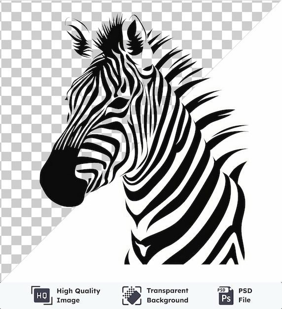 transparent background psd vector zebra stripes symbol wild black and white a zebra with a black head white and black mane black eye and black ear