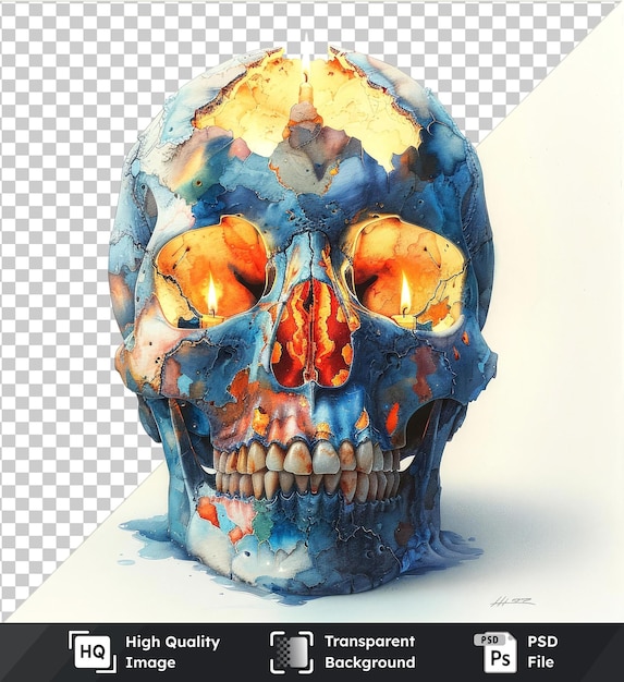 transparent background psd watercolor illustration of a skull with a candle set of vector patterns