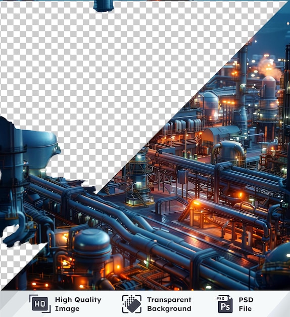 PSD transparent background psd with large refinery complex and pipelines at daylight generative ai