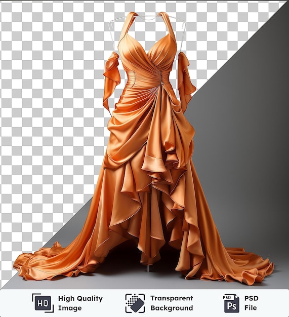 transparent background psd a woman in an orange dress holding a brown and orange umbrella with a white string visible in the foreground