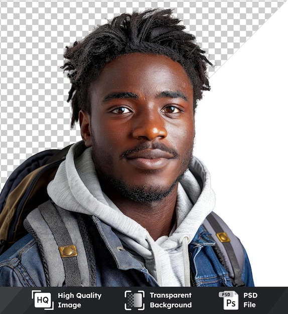 transparent background psd young african student smiling with backpack his back to the camera