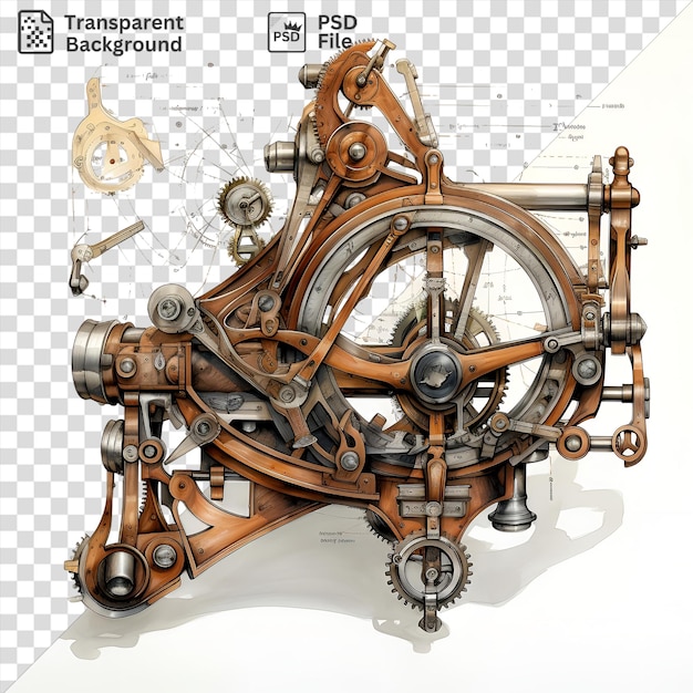 transparent background realistic photographic navigators sextant featuring a large wheel and a white shadow