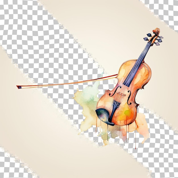 transparent background seamless illustration of violin bow with watercolor sketch