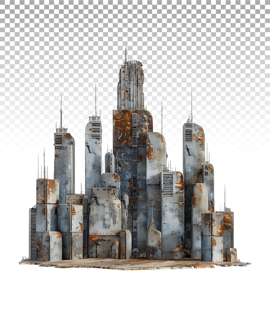 PSD transparent background set of ruined buildings