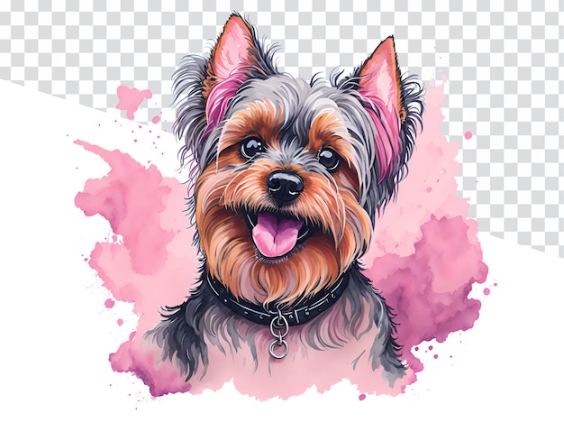 Transparent Background Watercolor Art Adorable Yorkshire Terrier Dog