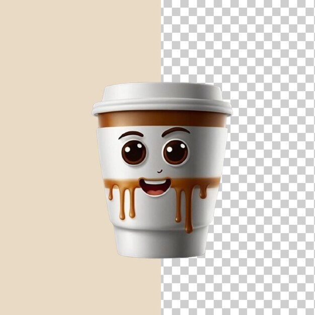 Transparent background with cartoon coffee cup character