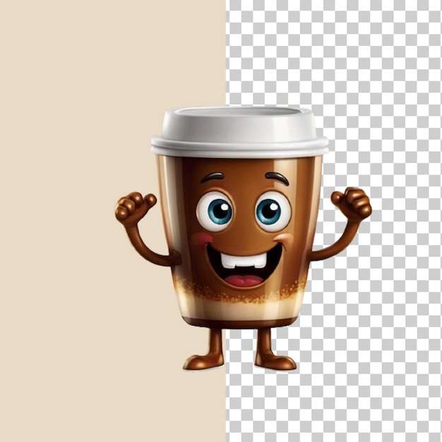 Transparent background with cartoon coffee cup character