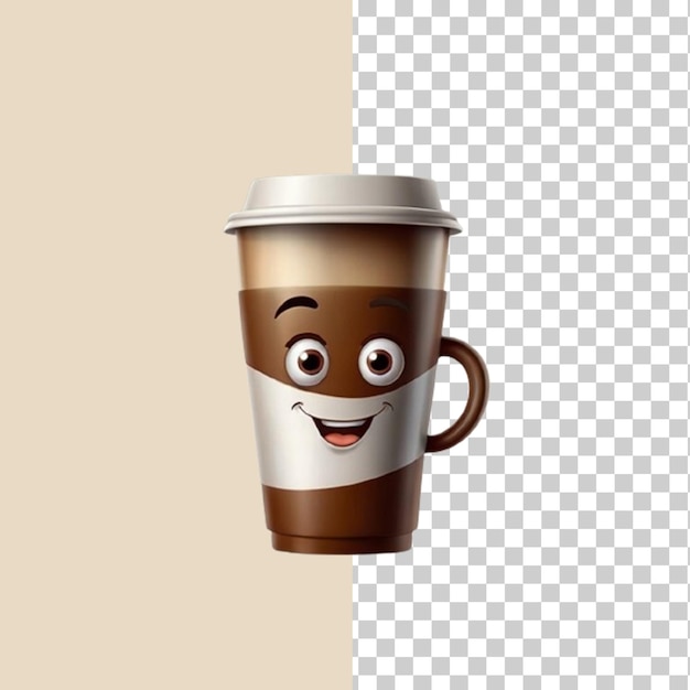 Transparent background with cartoon coffee cup character