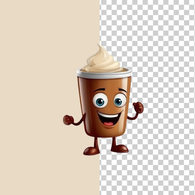 Transparent background with cartoon coffee cup character