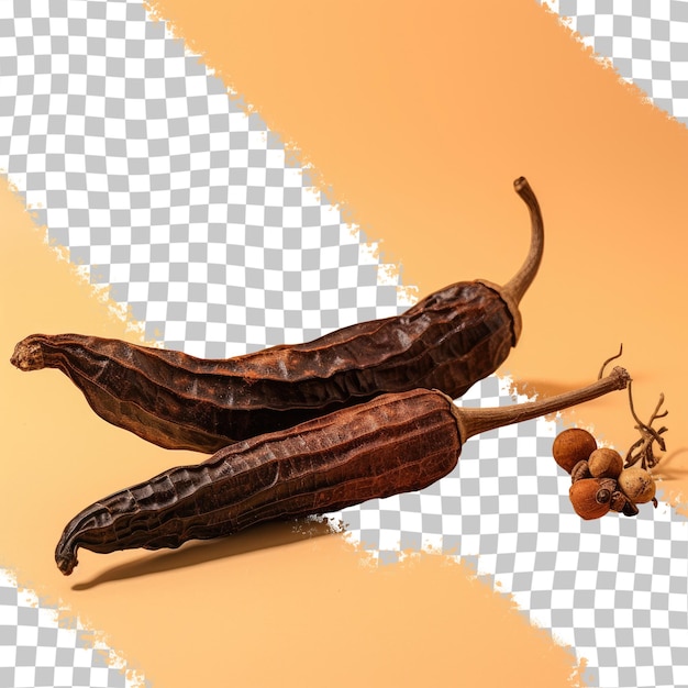 transparent background with dried Balinese or Javanese long pepper