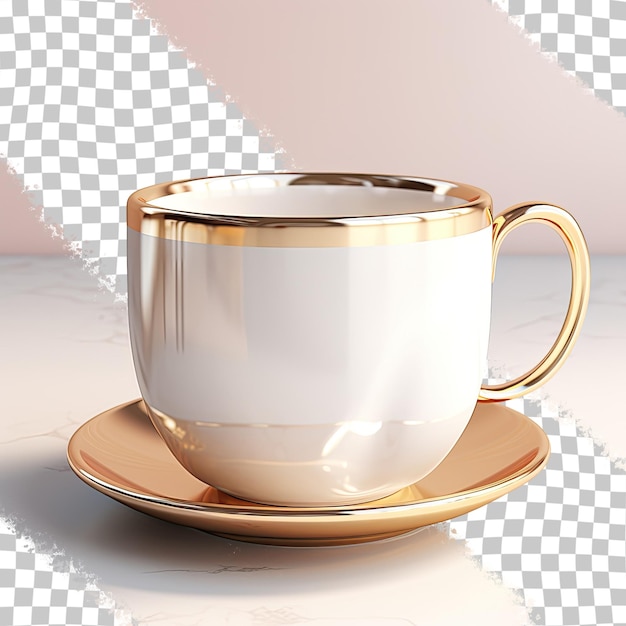 transparent background with an elegant metallic gold and silver coffee or tea cup