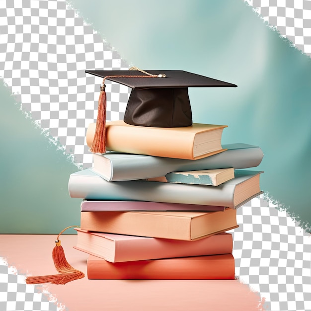 transparent background with graduation cap and books