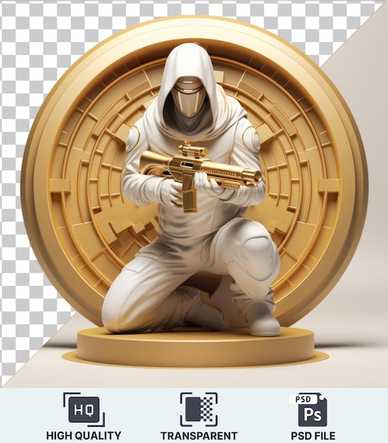 transparent background with isolated 3d assassin cartoon aiming a target statue