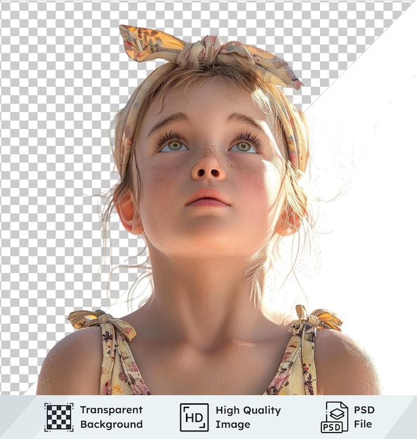 Transparent background with isolated 3D character of a little girl with brown blue eyes small ear