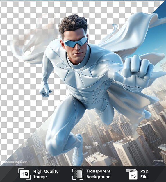 PSD transparent background with isolated 3d superhero cartoon flying through the city to save the day hd wallpaper