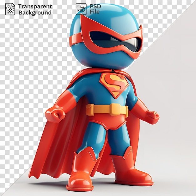 PSD transparent background with isolated 3d superhero cartoon saving the day