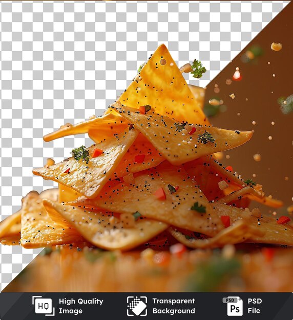 transparent background with isolated cheese nachos on a table