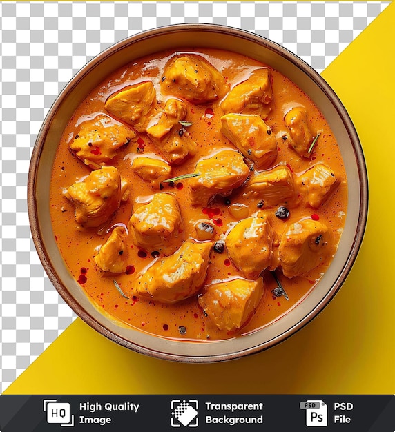 transparent background with isolated chicken tikka masala in a bowl