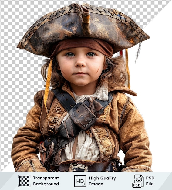 PSD transparent background with isolated child in a pirate costume isolated on transparent background