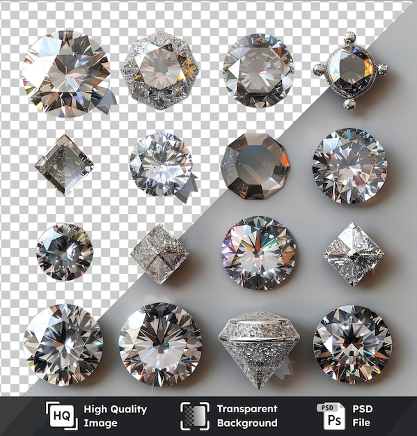 PSD transparent background with isolated collection set of diamonds top view png clipart