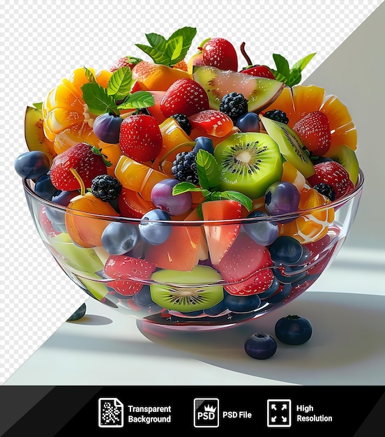 transparent background with isolated colorful fruit salad in a glass bowl png psd