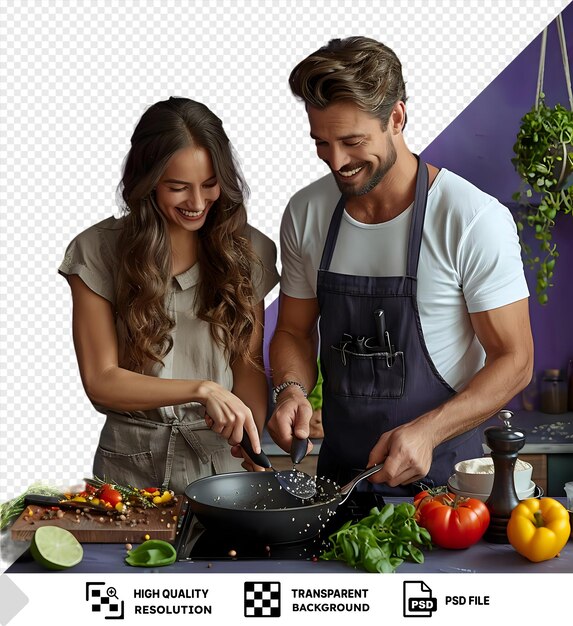 PSD transparent background with isolated a couple cooking togather in the kitchen png