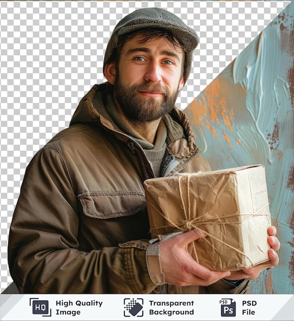 PSD transparent background with isolated delivery man delivering a package