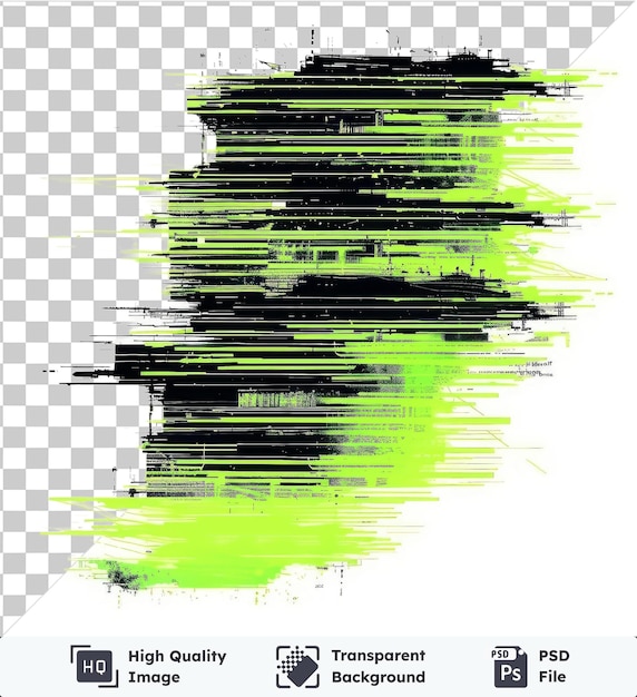 transparent background with isolated digital glitch stripes vector symbol neon green black and white an abstract a building