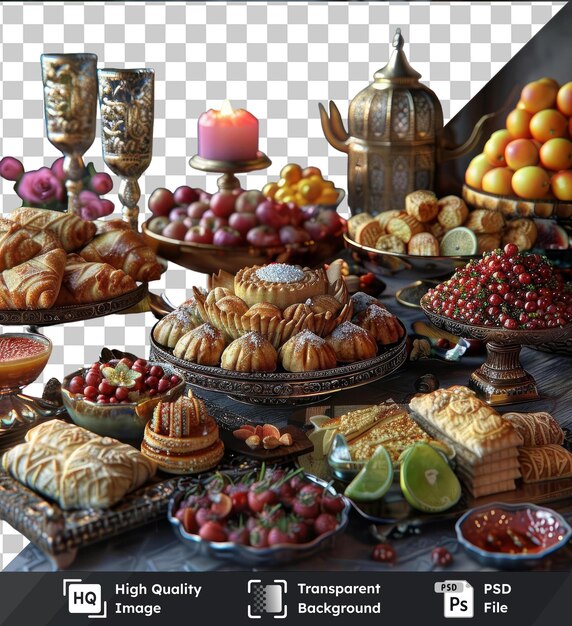 PSD transparent background with isolated eid al fitr traditional dishes on a table