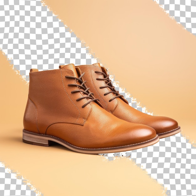 transparent background with isolated elegant male brown leather boot