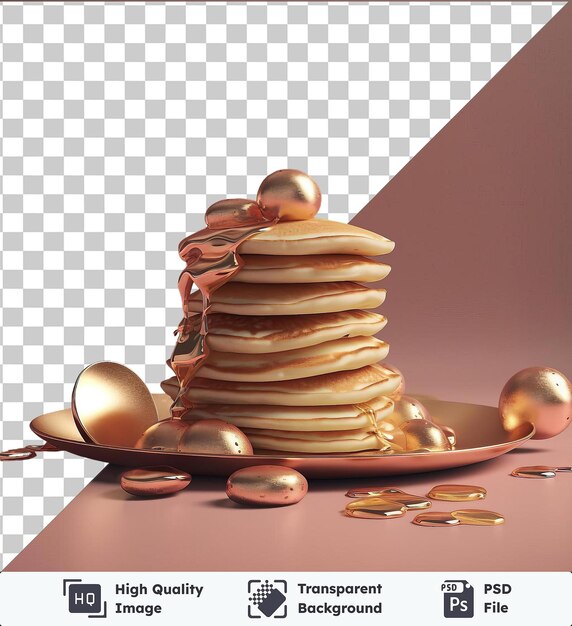 transparent background with isolated fluffy pancake stack on a plate