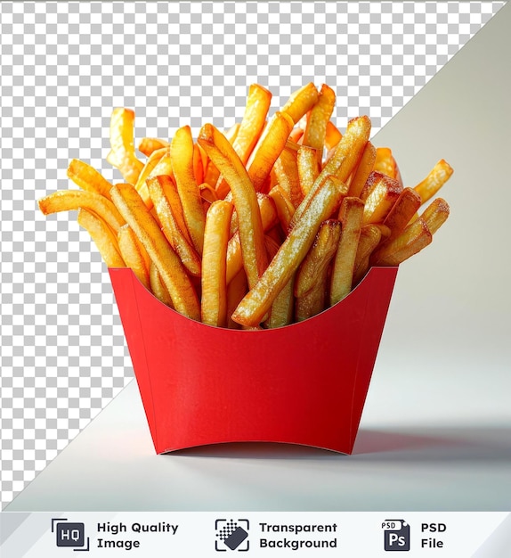 Transparent background with isolated french fries in red carton box