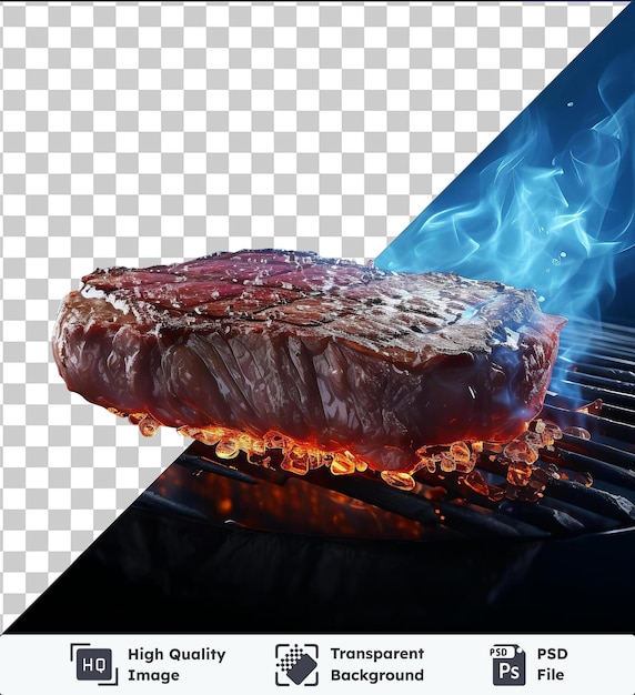 transparent background with isolated grilled steak on a grill