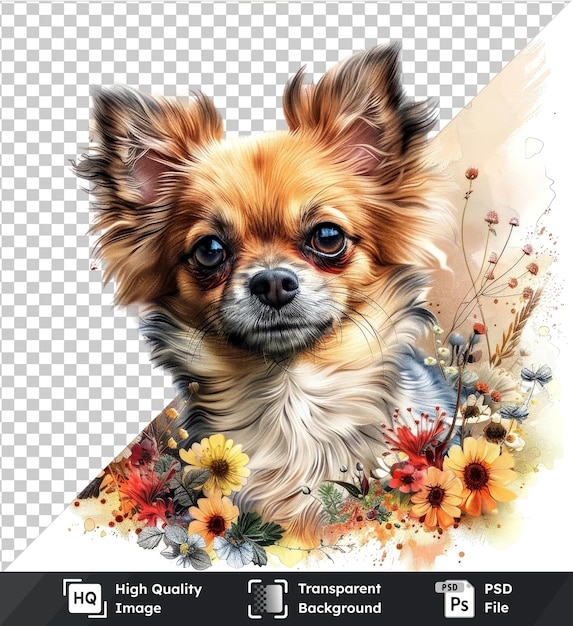 PSD transparent background with isolated highquality watercolor portrait of a small brown dog with