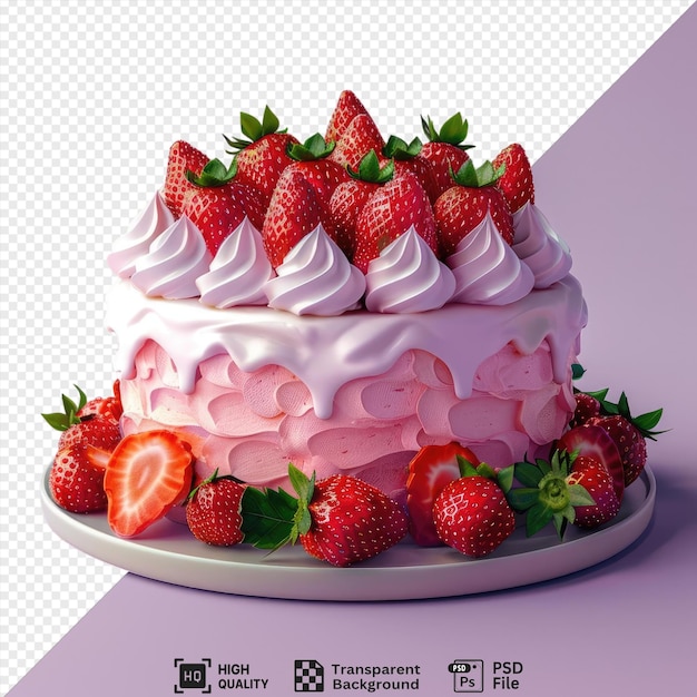 transparent background with isolated homemade cake with fresh strawberries mockup on a plate png psd