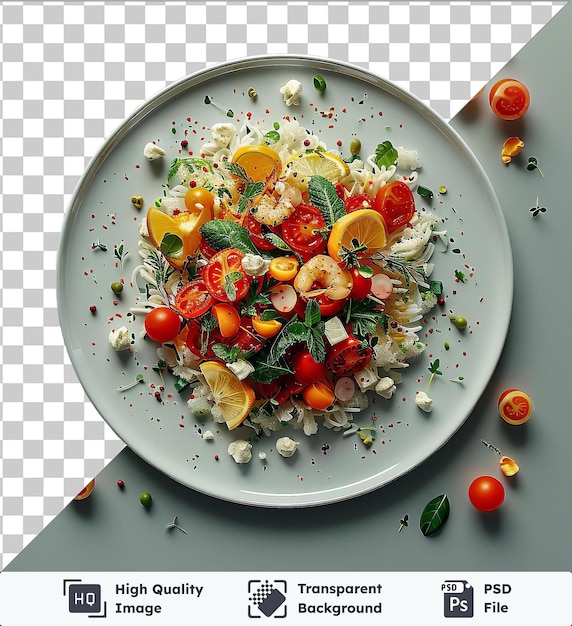 transparent background with isolated imam bayildi vegetables and lemons on a white plate