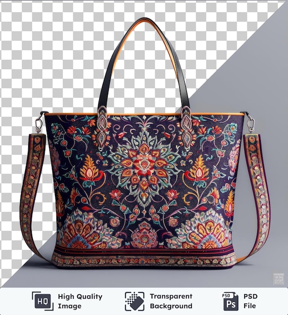 transparent background with isolated islamic motif tote bag for ramadan kareem accompanied by a red flower and a gray and white wall with a black shadow in the foreground