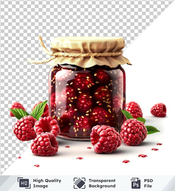 transparent background with isolated jar of raspberry jam isolated on a transparent background