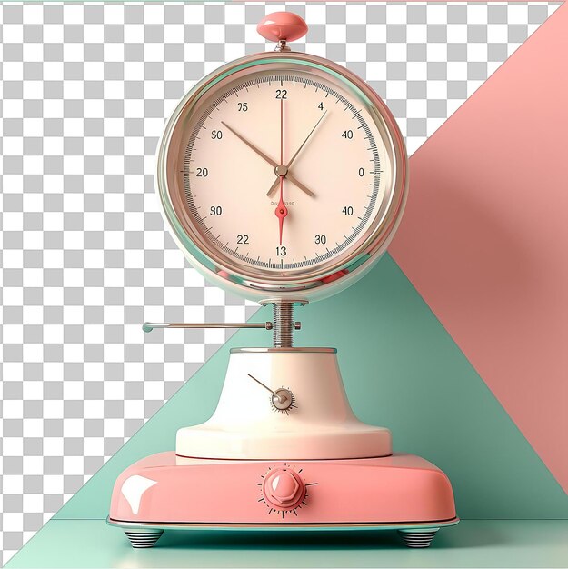 transparent background with isolated kitchen scale clock on a pink base